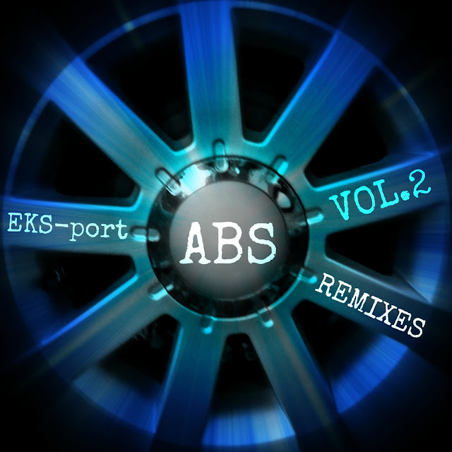 Blue aluminium car wheel with EKS-port ABS Remixes Vol. 2 inscription