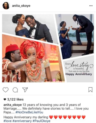 00000000000000000 ''13 years together, 3rd wedding anniversary'' - Paul Okoye and wife, Anita, celebrate their love