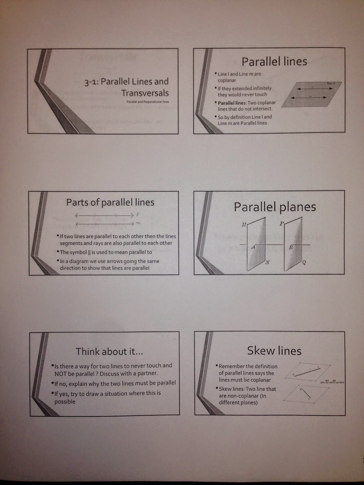 Honors Geometry - Vintage High School: Section 3-1 Parallel Lines and