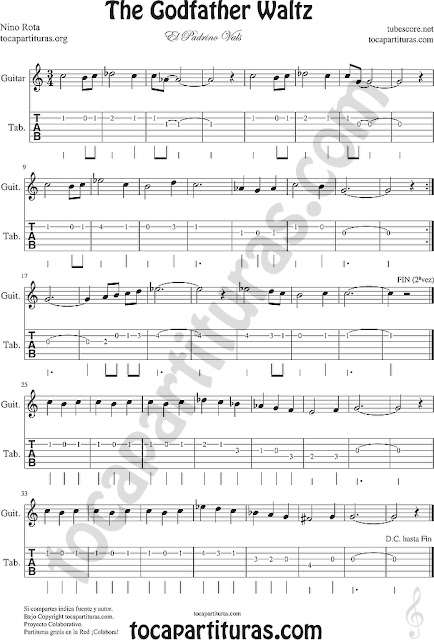 Tabs Fingering Sheet Music for Guitar Tablature Music Score