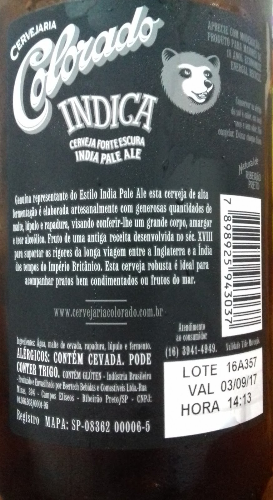 Rótulo de Cerveja Colorado Indica garrafa 600ml