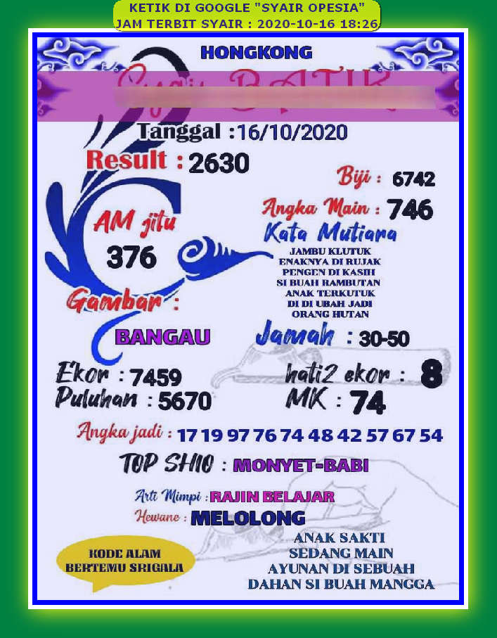 1 New Message) Kode Syair Hongkong 16 Oktober 2020 - Forum Syair Togel  Hongkong Singapura Sydney