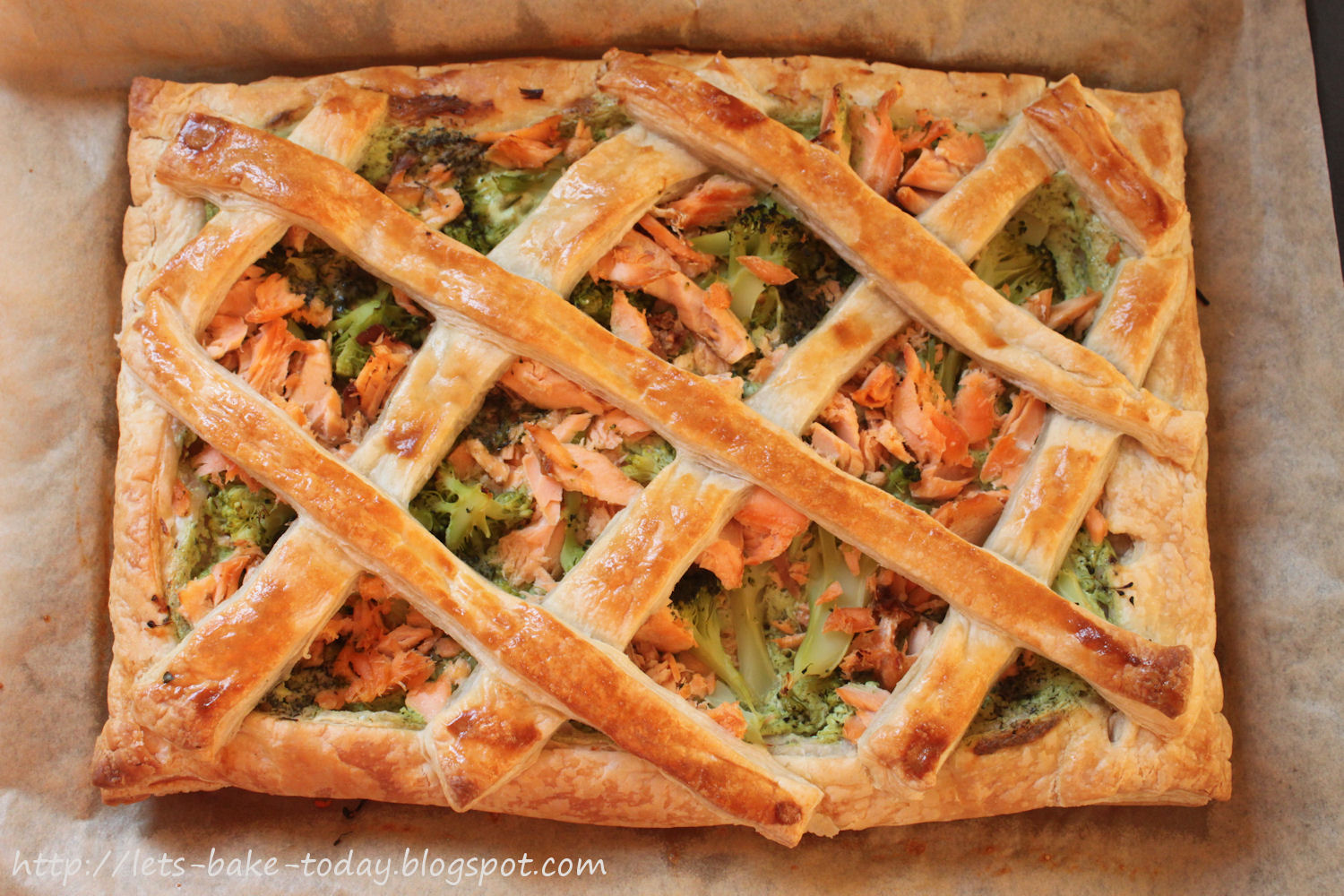 Let's bake today! Salmon and Broccoli Lattice Tart....yum!