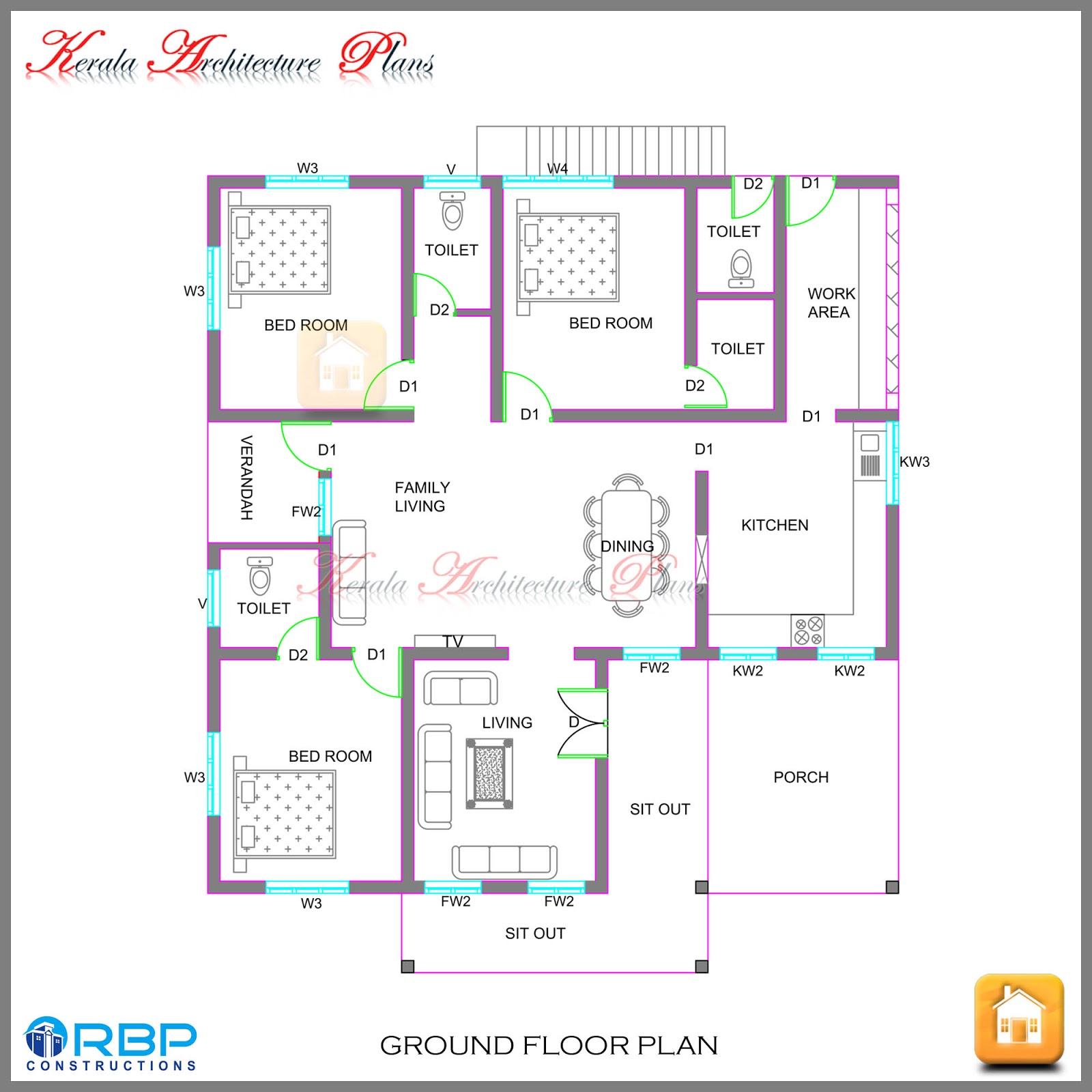  KERALA  STYLE SINGLE STORIED HOUSE  PLAN  AND ITS ELEVATION 