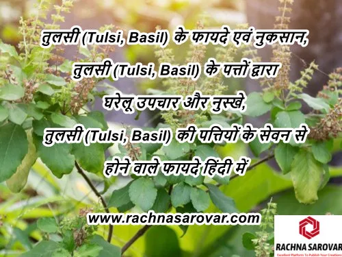 तुलसी (Tulsi, Basil) के फायदे एवं नुकसान, तुलसी (Tulsi, Basil) के पत्तों द्वारा घरेलू उपचार और नुस्खे, तुलसी (Tulsi, Basil) की पत्तियों के सेवन से होने वाले फायदे हिंदी में