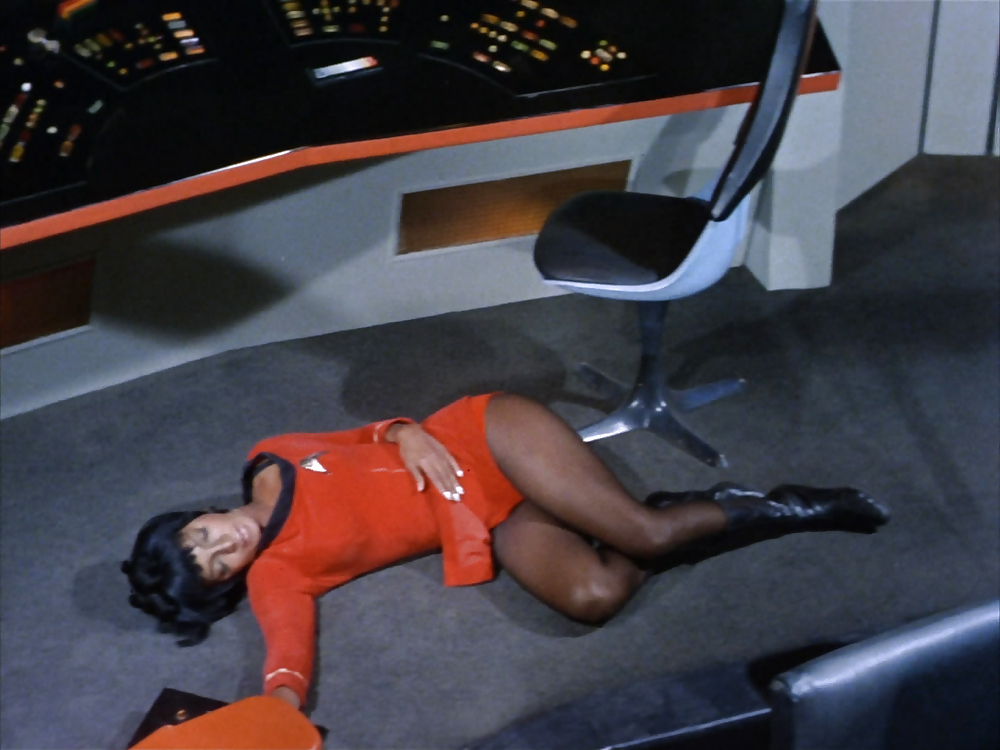 In a sexy unconsciousness pose for the original Star Trek. 