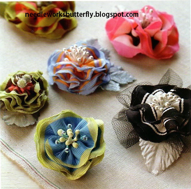NeedleWorks Butterfly Ribbon Flower Pins
