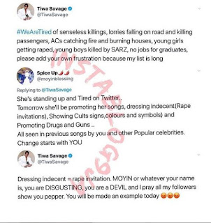 Tiwa Savage Blasts Troll Who Accused Her Of Promoting Rape