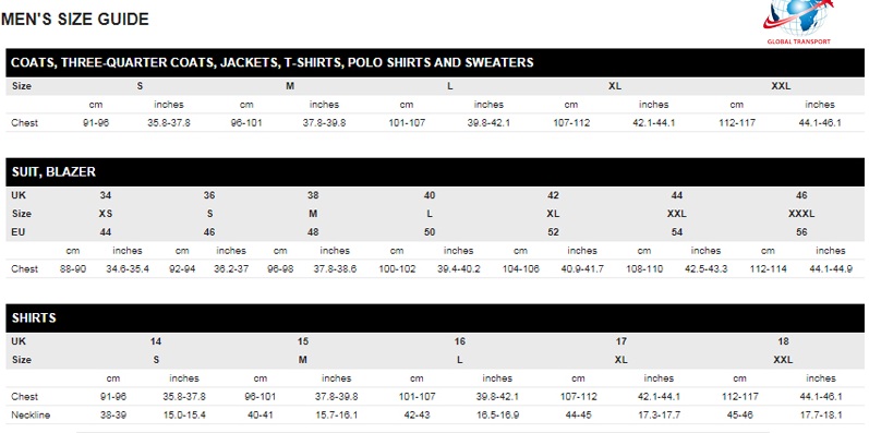 Bảng size quần áo Zara cho nam