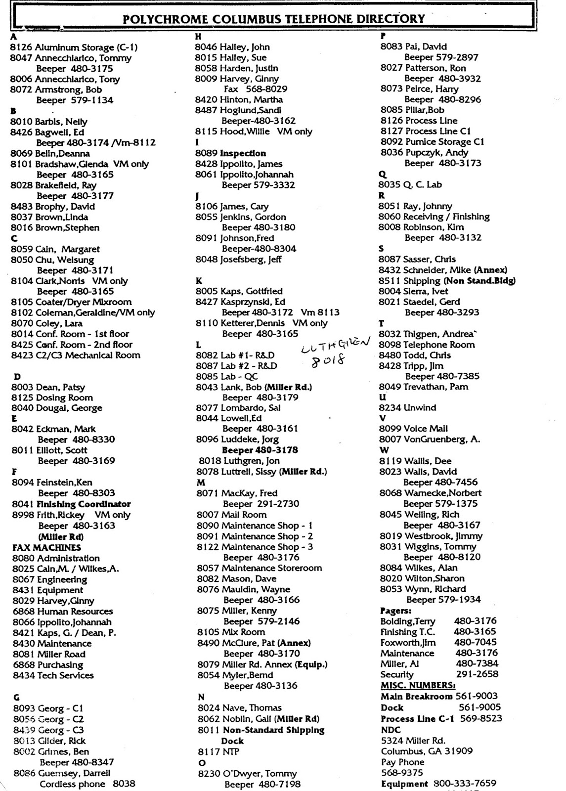 Polychrome Corporation Archive 1997 Telephone Directory