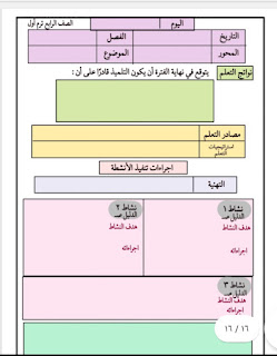 دفتر تحضير دروس اللغة العربية المرحلة الإبتدائة الصف الرابع مكتمل الأوراق