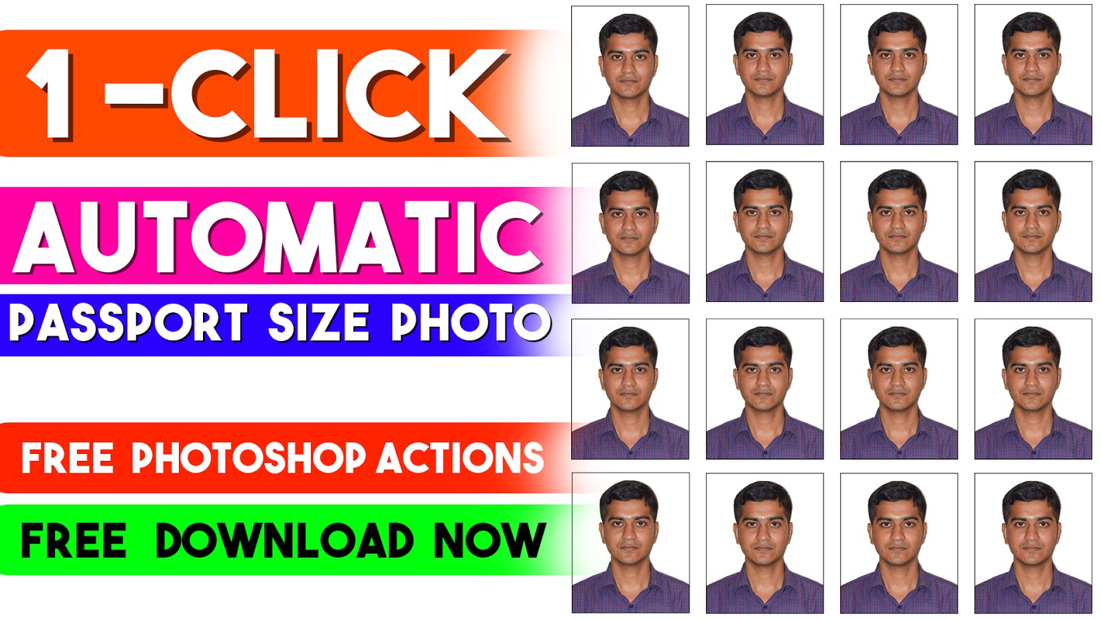 1 Click Automatic Passport Size Photo in Photoshop Actions 2020