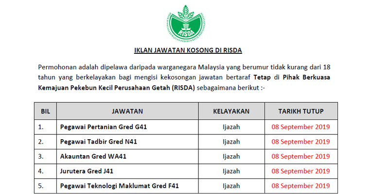 Risda jawatan kosong 2021