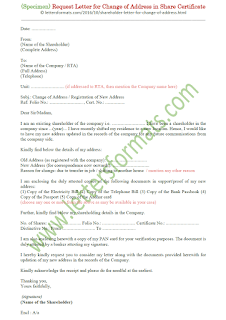 request letter for change of address in share certificate letter format for change of address in share certificate
