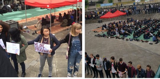 Para Mahasiswa Non Muslim Ini Lindungi Teman-Temannya Yang Tengah Mendirikan Salat Jumat Para Mahasiswa Non Muslim Ini Lindungi Teman-Temannya Yang Tengah Mendirikan Salat Jumat