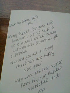 another lovely thankyou note from pilgrim hospital xxx
