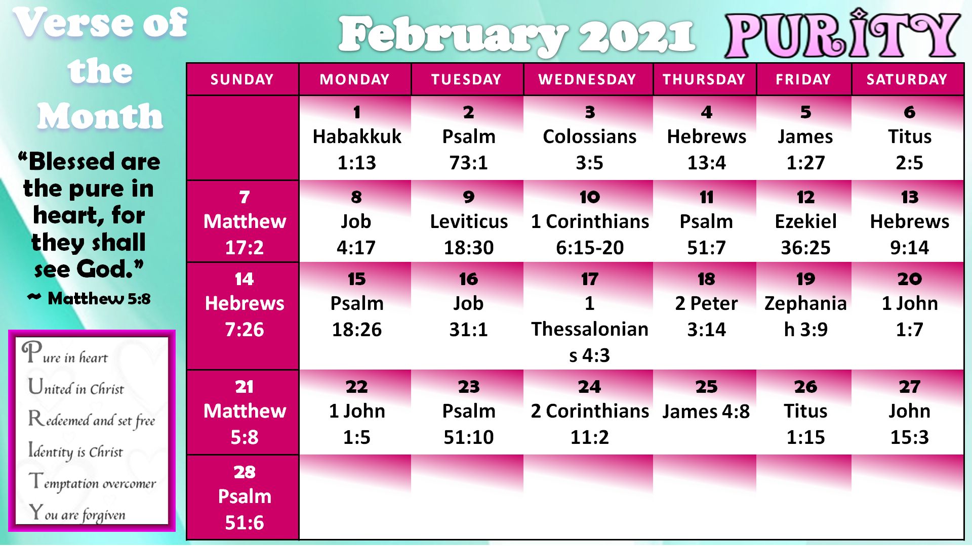 Daily Verse Calendar FEBRUARY 2021 Printable Version