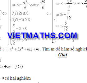 Sự đồng biến nghịch biến của hàm số ôn thi đh 2012