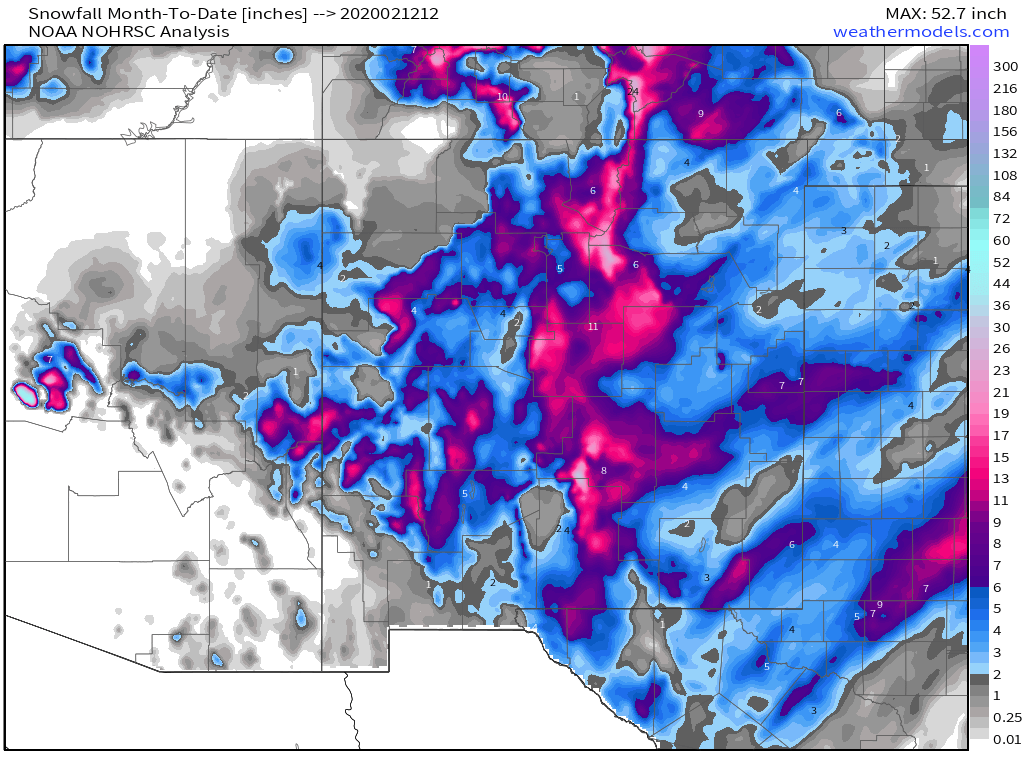 New Mexico Reported Snowfall Totals Wednesday, Feb 12, 2020.