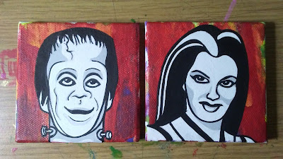 Yucca Flats, N.M.: Mini paintings #205, 206 Herman and Lily Munster