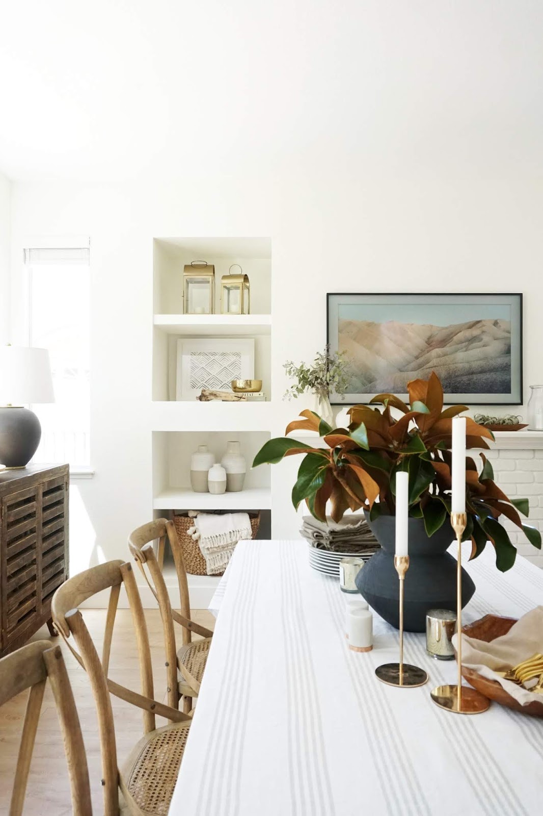 Fall dining room with fireplace 