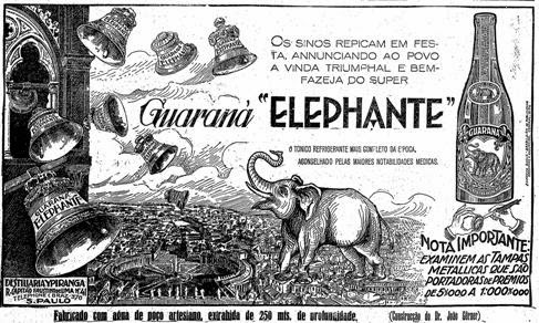 Propaganda do Guaraná Elefante de 1927 - produzido pela Bebidas Ipiranga.