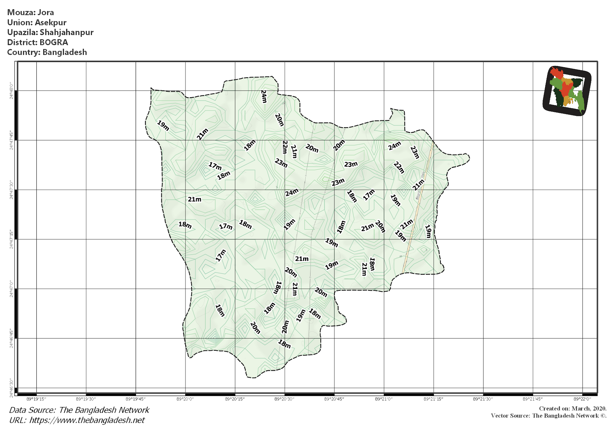 Map of Jora Mouza of Shahjahanpur Upazila, BOGRA, Bangladesh.