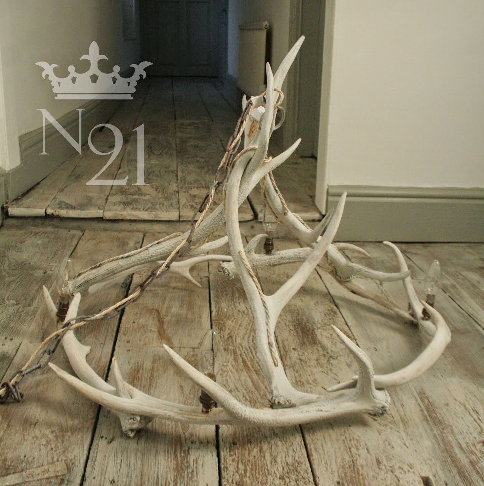 Lime washed Antler Chandelier