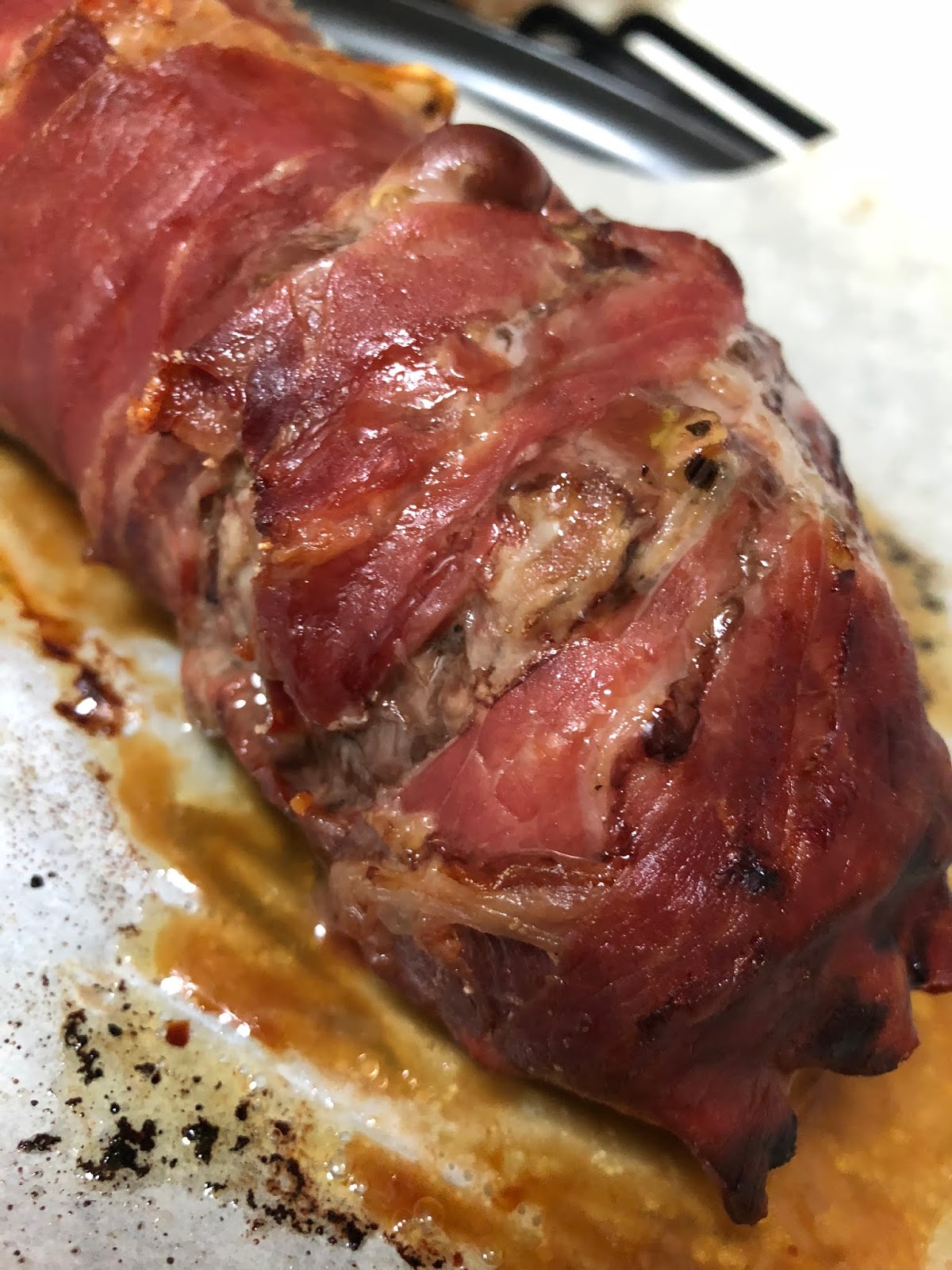 Sugar, Herbs & Spices Baked Prosciutto Wrapped Apple Stuffed Pork Loin