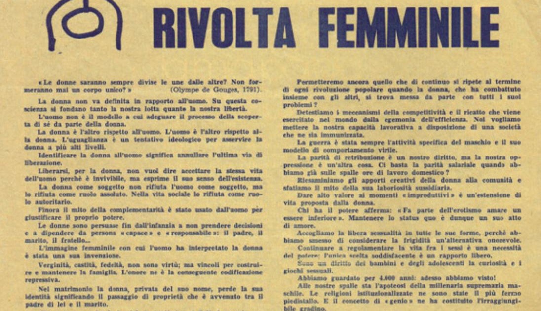 Primavera di Prato Il manifesto di Rivolta Femminile di Carla Lonzi