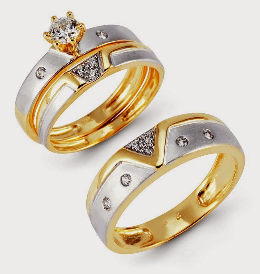Trio Diamond Silver Wedding Ring Sets Two Tone Gold