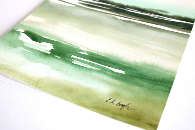 Green Abstract Watercolor Landscape by Elise Engh