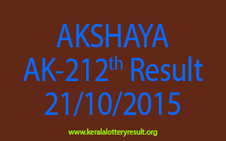 AKSHAYA AK 212 Lottery Result 21-10-2015