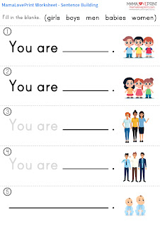 Mama Love Print 自製工作紙 - 英文句子 I am / You are / We are 幼稚園工作紙  I am / You are / We are Practice Kindergarten Worksheet Free Download
