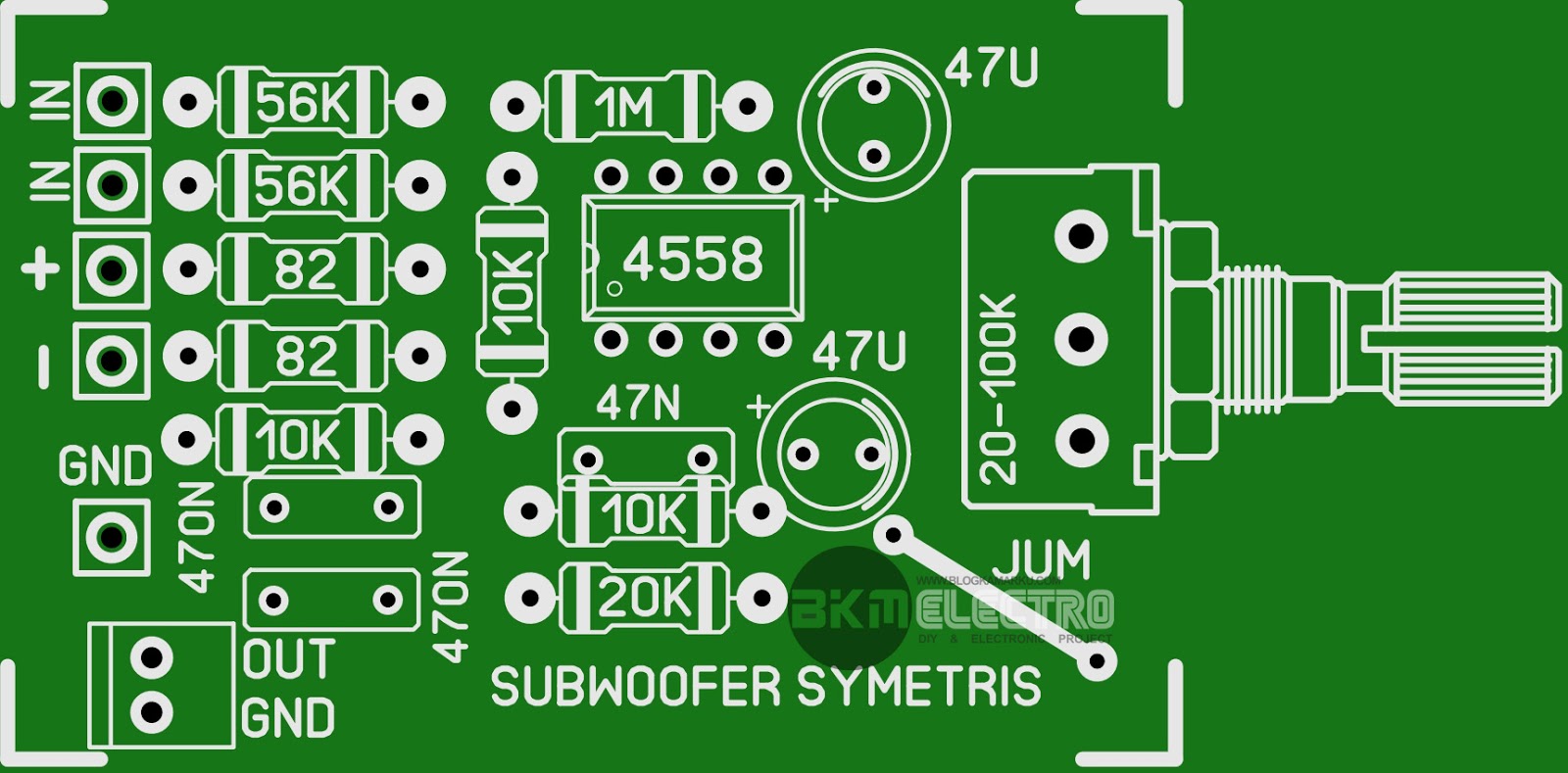 PCB Layout rangkaian subwoofer 4558 symetris - BLOGKAMARKU