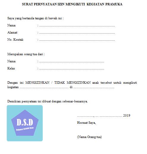 Surat Pernyataan Izin Orang Tua Untuk Mengikuti Kegiatan