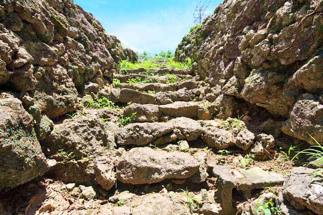 stone stairway, looking back from cave entrance