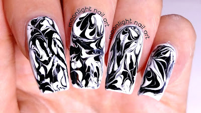 Black and White Drag Marble Nail Art Design Tutorial 