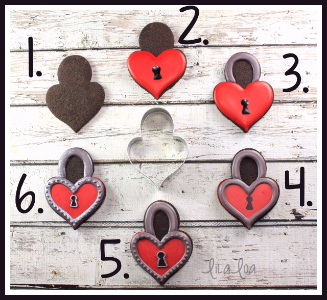 Valentine's Day cookie decorating -- padlock hear sugar cookies