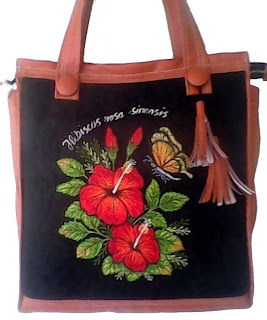 hibiscus embroidered handbag