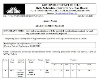 DSSSB Fire Operator Old Question Papers Download and Syllabus 2019