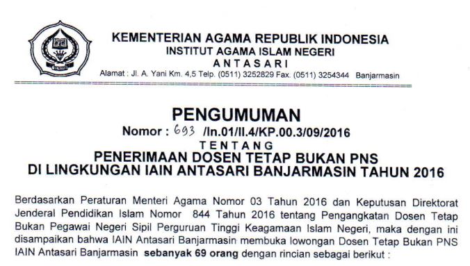 Lowongan Kerja Dosen Iain Antasari Besar Besaran September 2016 Rekrutmen Dan Lowongan Kerja Bulan Maret 2021