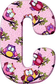 Abecedario Rosado con Búhos de Colores. Pink Alphabet with Owls. 