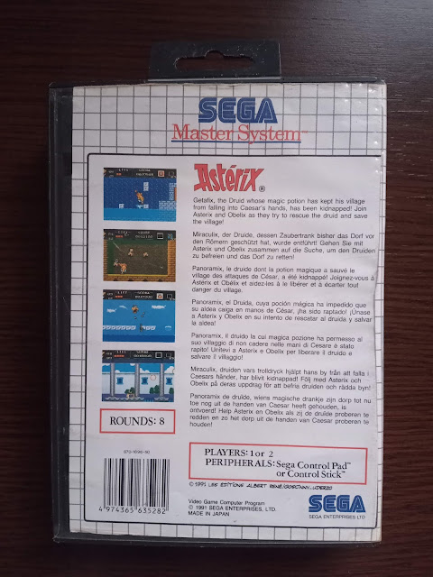 Caja de Astérix de SEGA Master System por detrás.