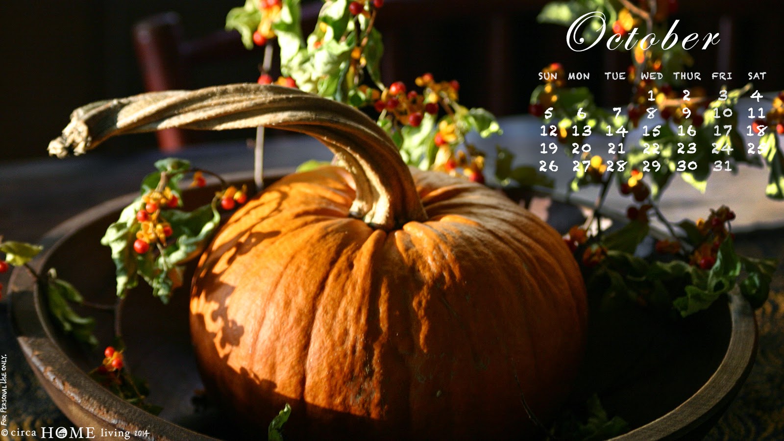 Circa Home Living October 2014 Desktop Calendar