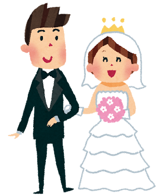 結婚式のイラスト「新郎新婦・ウェディングドレス・タキシード」