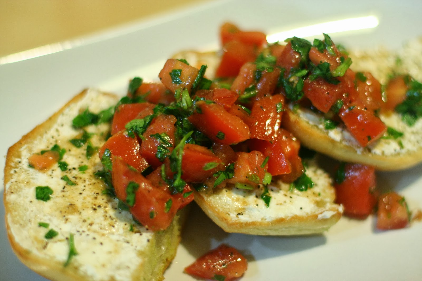 Tomato, Parsley and Goat Cheese Bruschetta on Ciabatta