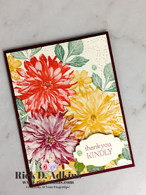 Thank you kindly card using the Delicate Dahlias Sale-a-Bration Stamp Set by Rick Adkins