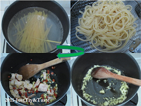 Linguini dengan Bayam Jepang, Tomat Cherry & Dada Ayam