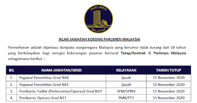 jawatan kosong parlimen malaysia
